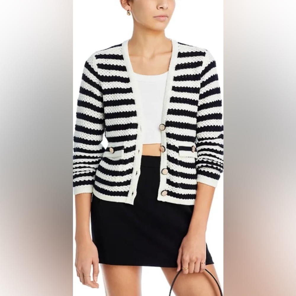 NWT Aqua Black and Ivory Stripe Cardigan Sweater, Size XXL